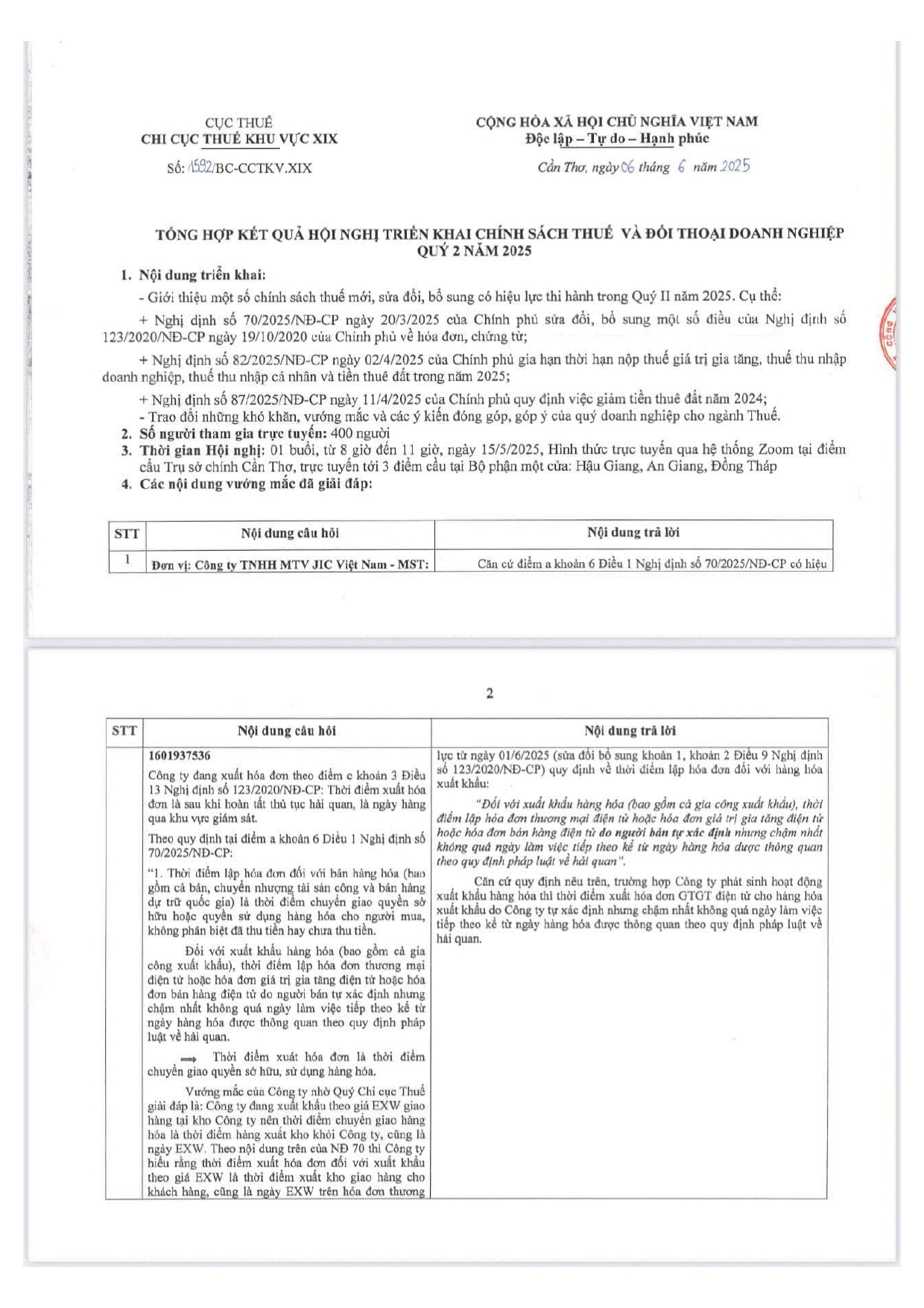 Đối thoại DN năm 2025 chi cục thuế khu vực XIX page